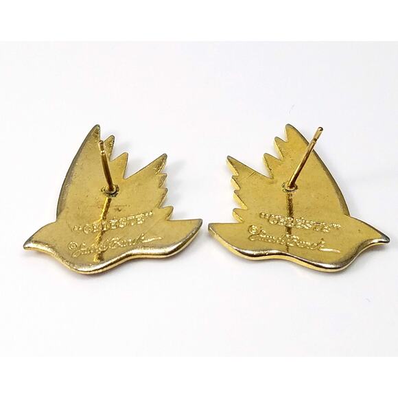 Laurel Burch "Celeste" Bird Earrings, Gold Plated Cloisonne Enamel, 1980s - Picture 5 of 10